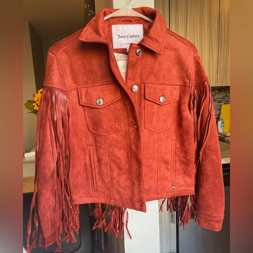 Juicy Couture Women's Bold Rust Suede Fringe Jacket New with tags. Size S - Picture 8 of 8